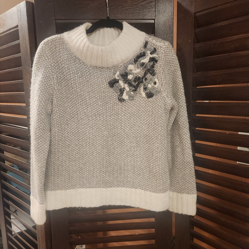 Appleseed's Gray and Cream Cowl Neck Sweater